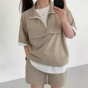 여자빅 캐주얼 기본 여름 반팔티 외출 반집업 세미크롭 사이즈