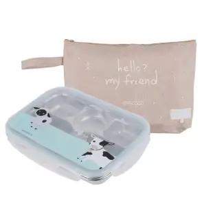 뚜껑있는 3찬 스텐 식판 약25x17.7x4cm 케이스 포함도시락 식기 나눔그릇 나눔접시