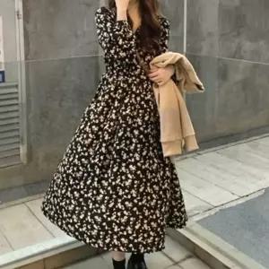 어깨셔링 V넥 랩디자인 허리스트링 플라워 롱원피스프릴 꽃원피스 봄원피스 샤랄라 데이트룩 밴딩