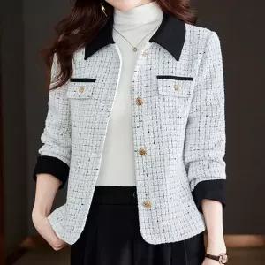 니모퀄트 트위드 자켓 슬림 여성 아우터 재킷 크롭 캐주얼 봄 가을 노카라 긴팔 숏 K2308 정장 가을아 하객