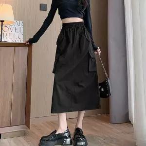 여성 밴딩 포켓 A라인 롱치마 데일리룩A 캐주얼 뒤트임스커트 데일리 트렌디 심플 가을 봄치마 편한 학생