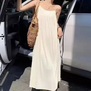 플리츠 끈나시 롱원피스 여자 여름캐쥬얼 휴양지룩 코디 동남아여행패션 휴가 시원한 끈원피스 여성 캐주얼