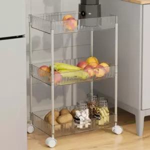 심플리 투명 3단 이동식 선반(39x21cm)베란다 다용도실 인테리어 플라스틱 DIY 조립 진열대 거실 주방