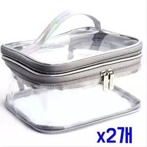 TBZ 투명 2단 다용도 더블지퍼 파우치(실버) x2개