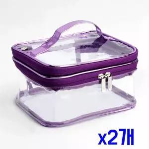 TBZ 투명 2단 다용도 더블지퍼 파우치(퍼플) x2개
