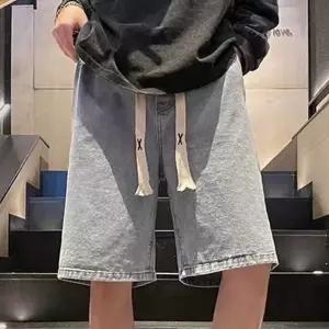 스트릿 루즈핏 하프팬츠 허리밴딩 여름 청반바지 끈포인트남자스판청 패션 밴바지 캐주얼데님 남자청 남성