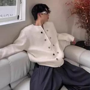 바이브모션 더블단추 니트집업 Double Neck 가디건단정한 루즈 기본 가을 패션 무지 여성스런 오피스