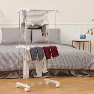 메탈릭 지지대 바퀴달린 미니 빨래건조대 2단수건걸이 빨랫대 빨랫줄 양말 스텐 아파트 소형 자취용품 원룸