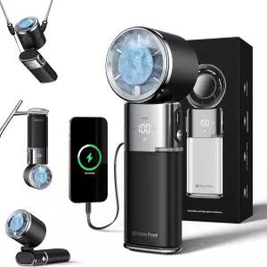 얼음 냉각 기능이 있는 휴대용 터보 팬 9000mAh 충전식 개인용 100단 바람 내장형 타입-C 케이블 LED