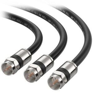 케이블 중요 3팩 RG6 동축 - 3피트, [벽 내 사용에 대한 CL2 등급](CM) 쿼드 실드 케이블, TV, 디지털 라우터, 위성 수신기 등을 위한 짧은 코드, 검은색