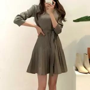 랩 니트 주름 원피스 브이넥 미니 드레스 플리츠 데이트룩 하객 데일리 허리끈 벨트 플레어 봄원피스 가을