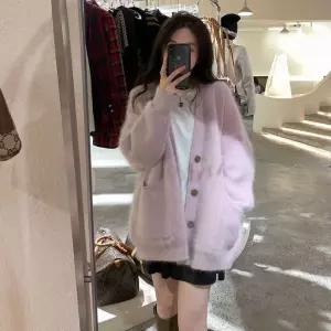 바이브모션 여성 브이넥 집업 루즈핏 간절기 가디건울가디건 롱가디건 겨울 니트 겨울울 털가디건 퍼가디건