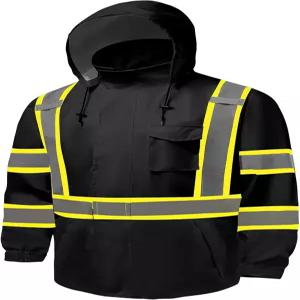 남성용 FFTSAFEWARP 하이비스 레인 재킷 반사 방수 고감도 클래스 3 안전 코트 블랙 하의