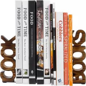 내 선물 소박한 불에 탄 나무 테이블탑 요리사 및 주방 조리대용 책꽂이 요리책 디스플레이 홀더 2개 세트