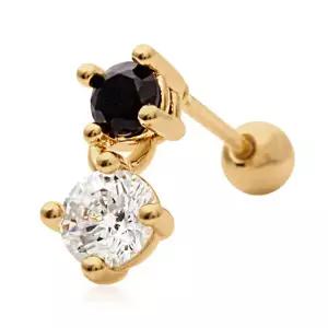 14K 골드핀 더블 큐빅 피어싱 (한쪽판매)데일리 금침 여친선물 로즈 여자 결혼식 귀걸이 김침