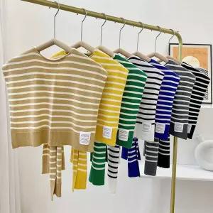 스트라이프 페이크 가디건 셔츠 레이어드 스타일리쉬 숄가디건 롱니트 케이프 여성집업 오버핏 배색 집업