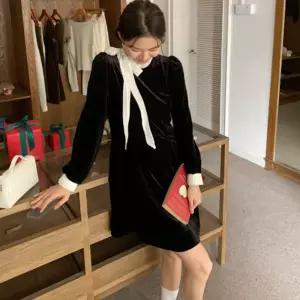 여성 스트랩 벨벳 정장 원피스 블랙 1P 타이 치마편한 여자 롱원피스 데이트 데일리 캐주얼 데이트룩 패션