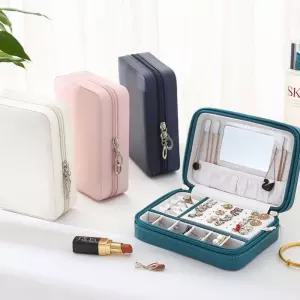 지퍼형 가죽 액세서리함 네이비 1개귀걸이정리함 반지케이스 보석 소품보관함 휴대용함 쥬얼리
