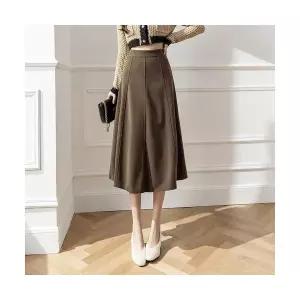 피콜로 여자 데일리룩 스커트 정장 모직 미디 A라인 키작 KUK1 롱 울 레이어드