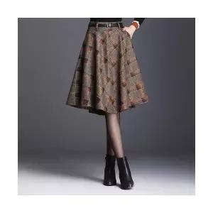 피콜로 여자 데일리룩 스커트 정장 모직 모던 KUK3 키작 체크 우산 A라인