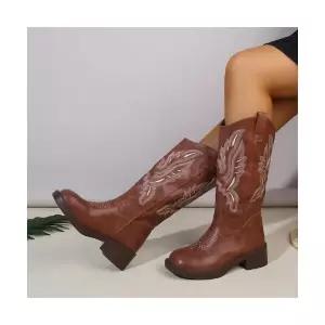 야무치 여자 데일리룩 신발 워커힐 빈티지 웨스턴 데님 부츠 속굽 워커 자수 롱 KUK5