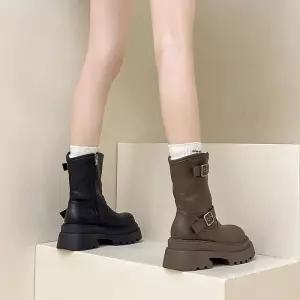 야무치 여자 가을 빈티지 워커힐 워커 신발 버클 부츠 데일리룩 통굽 리얼 가죽 KUK3