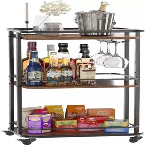 바이케 3단 홈바 서빙 카트 바퀴 달린 주방 수납 11.79x15.72x33.01인치 가정용 실외용 주방용 침실용 미니