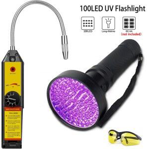 호환 에어컨 누출 감지용 냉매 누출 감지기 키트, 할로겐 가스 감지기, UV 손전등 및 안경