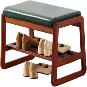 솔리드 우드 슈 벤치 2단 나무 현관 복도와 거실용 인조 가죽 쿠션이 달린 현대적인 신발 선반 녹색 21.65