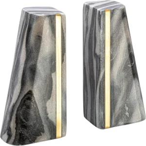 메인 + 메사 모던 마블 북엔드 황동 디테일 2개 세트 그레이