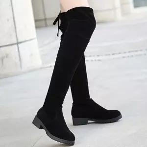 여성 스웨이드 백 리본 니하이 롱부츠겨울 스판 니부츠 여자 패션 기모