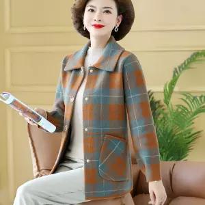 여성자켓 40~50대 엄마룩 가을 빅사이즈 터틀넥 체크 코트 중장년 심쿵직구