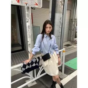 여성셔츠 가을 터틀넥 크롭 긴팔 블라우스 캐주얼 셔츠 숏 톱 심쿵직구