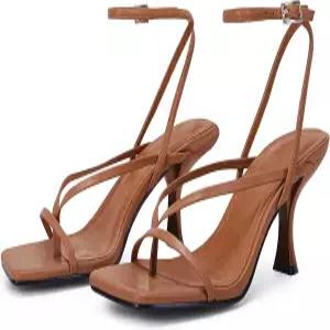 파이파이바이 여성 레이스업 힐 샌들 스퀘어 플립 플롭 하이힐 스트래피 파티 슈즈