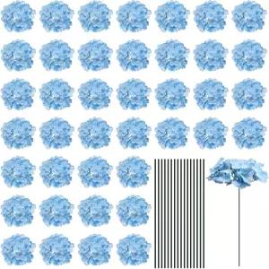 메카닉시 실크 인조 수국화 줄기가 달린 연한 파란색 꽃 웨딩 센터피스용 풀 파티 장식 30세트