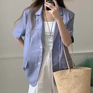 여성 반팔 여름 자켓 오버핏 데일리룩 아우터 패션 트렌디 캐주얼 아이템 일상 베이직 심플 오버