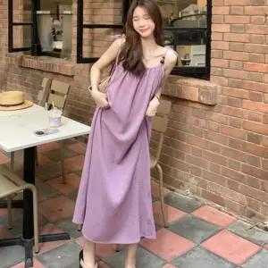 여성 셔링 끈나시 롱원피스 1P 바캉스 휴가 치마 패션끈 라운드넥 민소매 여름 휴양지 여자 봄원피스 데일