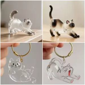 고양이 머리 캡슐 펜던트 투명 새끼 모피 보관 상자 기념품 열쇠 고리 애완 동물 샴 래그돌