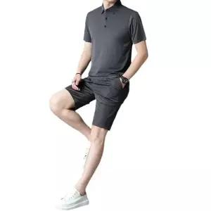 EAMT 남성 실크 여름 캐주얼 라운드넥 반팔티 아이스 러닝 정장 얼음 티셔츠팬츠 운동복 세트 YJ2