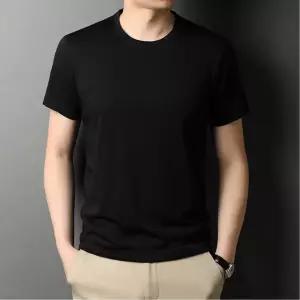 EAMT 남성 실크 여름 캐주얼 무지 반팔티 라운드넥 라운드 YJ2