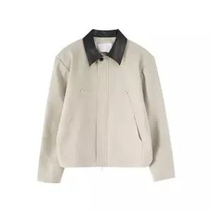 남자 춘추 빈티지 캐주얼 재킷 쇼트 칼라 코트 커플 배색 가죽 카라 루즈핏 코디 카고 상의 원픽3