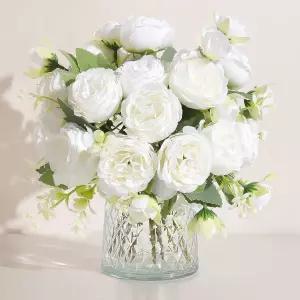 루위에 2팩 모란 인조 꽃 빈티지 가짜 부케 꽃병 실크 꽃꽂이 테이블 센터피스 웨딩 장식 실내 홈 데코를