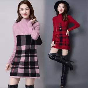 5색상 니트 미니 원피스 CESS 풀오버 1410 체크 치마