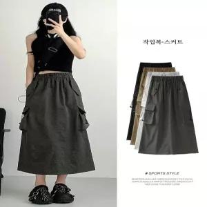바스락 벌룬 스커트 플리츠 플레어 펌킨 밴딩 햅번 a라인 롱 치마 주름 블랙 하객룩