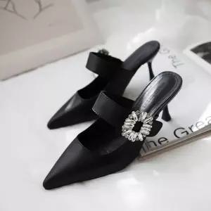 여성 스틸레토 뮬 힐 블랙 큐빅 장식 하이 구두 드레스 오피스 정장화 파티하이 포인트 레토