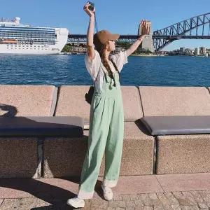 패브릭픽 여자 바지 초록 여름 캐주얼 빈티지 멜빵바지 점프슈트 상큼 HO2