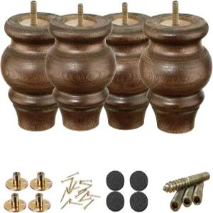 나무 가구 다리 3.5인치 소파 4개 세트 둥근 갈색 발 교체 부품 캐비닛 암체어 리클라이너 커피 테이블