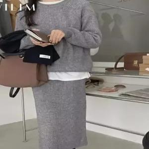 [귈림] 2종SET)골지 니트티+롱 밴딩스커트 G4SSE008P)