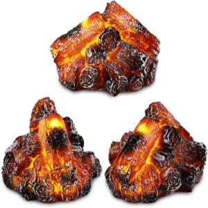 글리터 3개의 불 없는 벽난로 조명 3D 인조 목재 불타는 불꽃 사실적인 통나무 인공 시뮬레이션 크리스마스