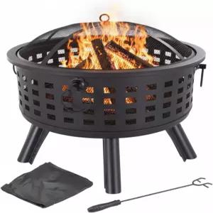야외 화덕 - 스크린 포커 및 덮개가 있는 26인치 원형 격자 목재 연소 퓨어 가든의